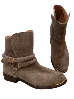 UGG Kelby Suede Leather Harness Ankle Boots Mouse Gray Sz 7 Excellent Condition